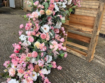 Pink Flower Garland: Silk Wedding Arch Swag, Handmade in UK