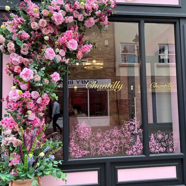 LUXE Rosa Blumengirlande, Rosa Blumenswag, Front Shop Girlande, Rosa Front Shop Dekor, Rosa Fensterdekor, Rosa Cafe, Rosa Türlandschaft