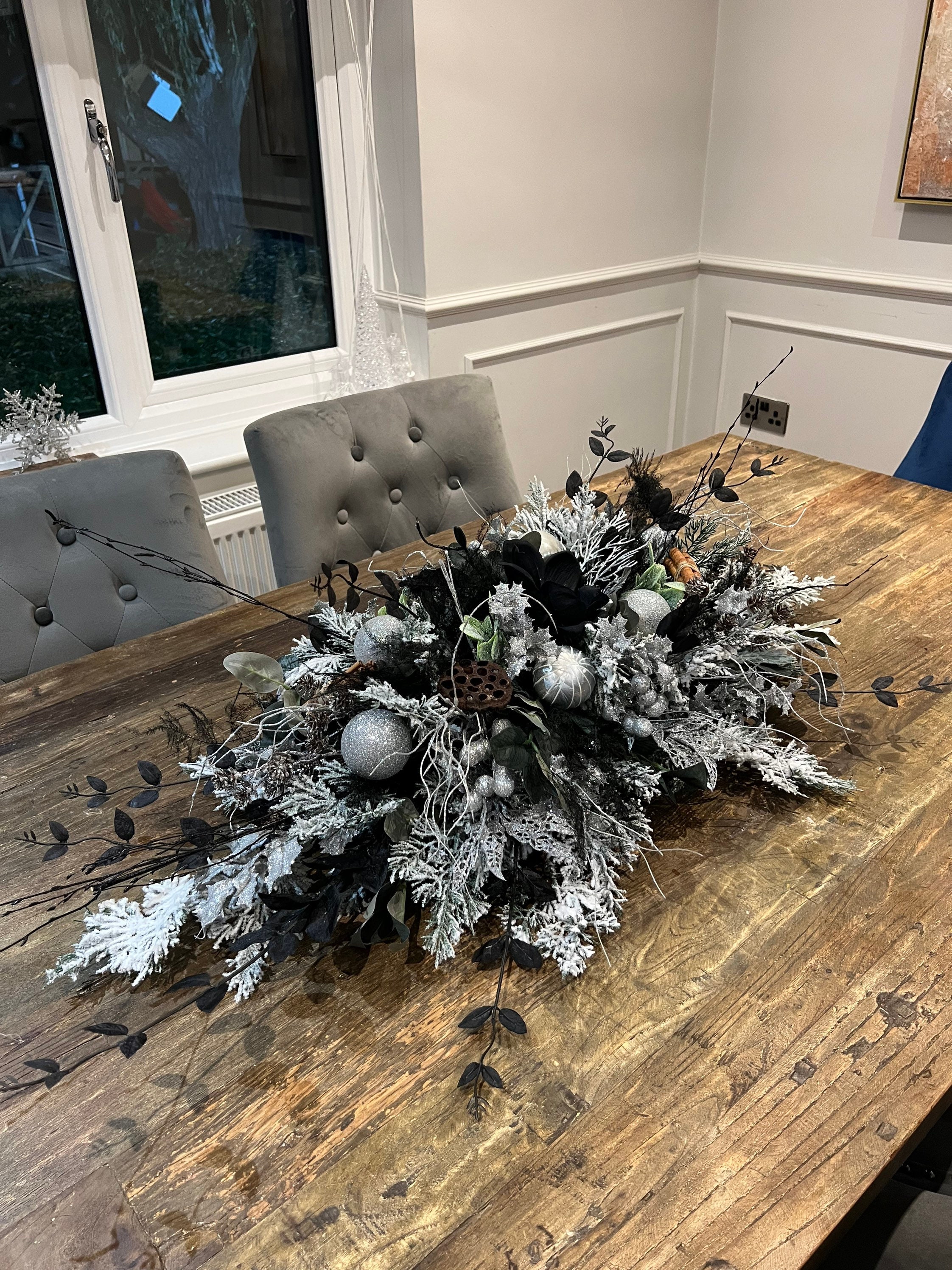 Schwarz Silber Weihnachtsschmuck, Schwarz Silber Tischdekoration, Schwarz Silber Party Herzstück, Tischdekoration