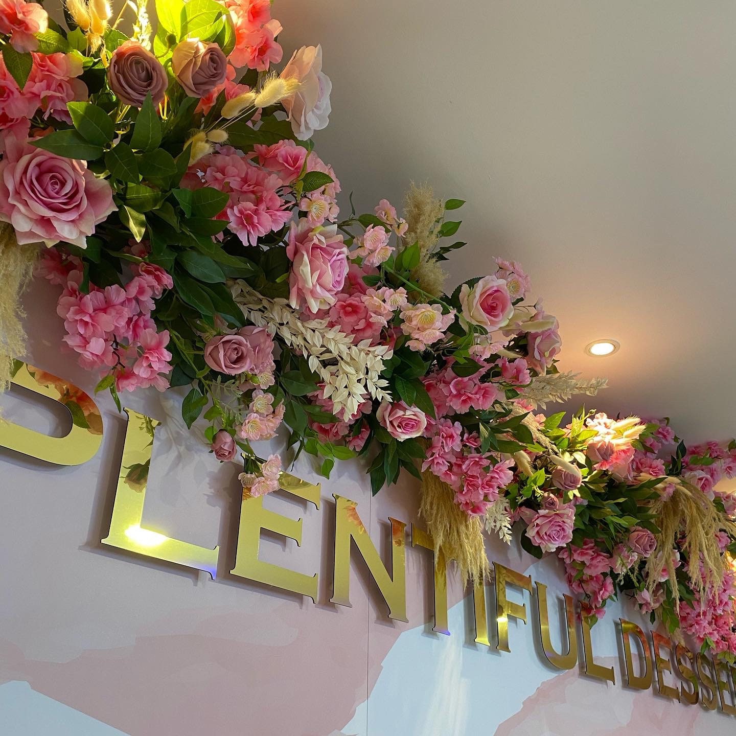 Flower Garland, Shop Front Display, Pink Flower Decor, Silk Flowers Outdoor Display, Restaurant