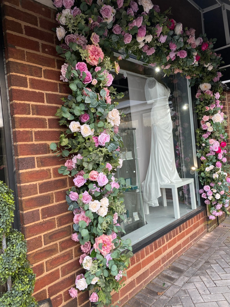 Pink Flower Garland: Shop Front Window Display, Green Foliage - Etsy