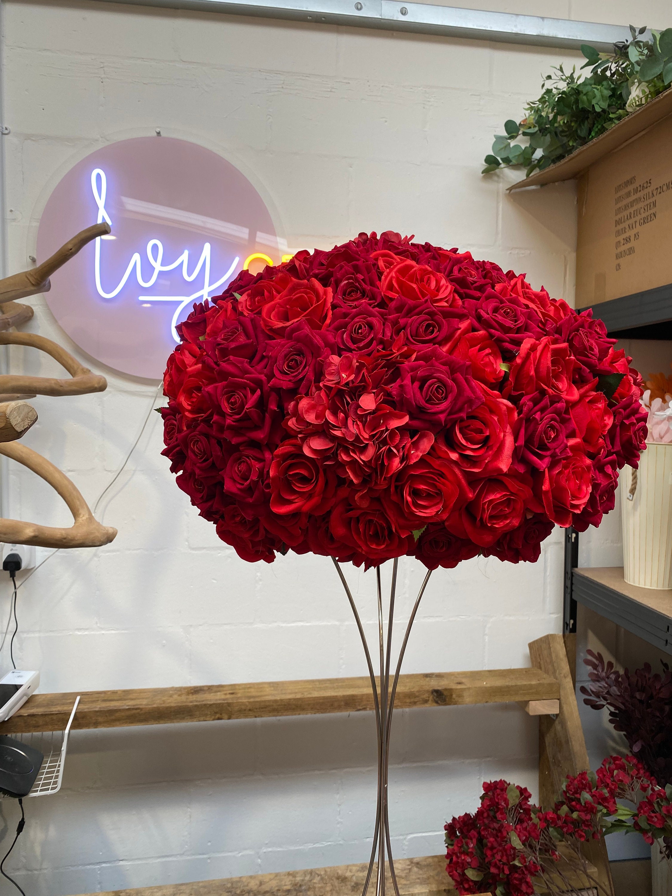 Red Roses Centrepiece, Silk Red Wedding Decor, Tall Centrepieces, Artificial Flowers