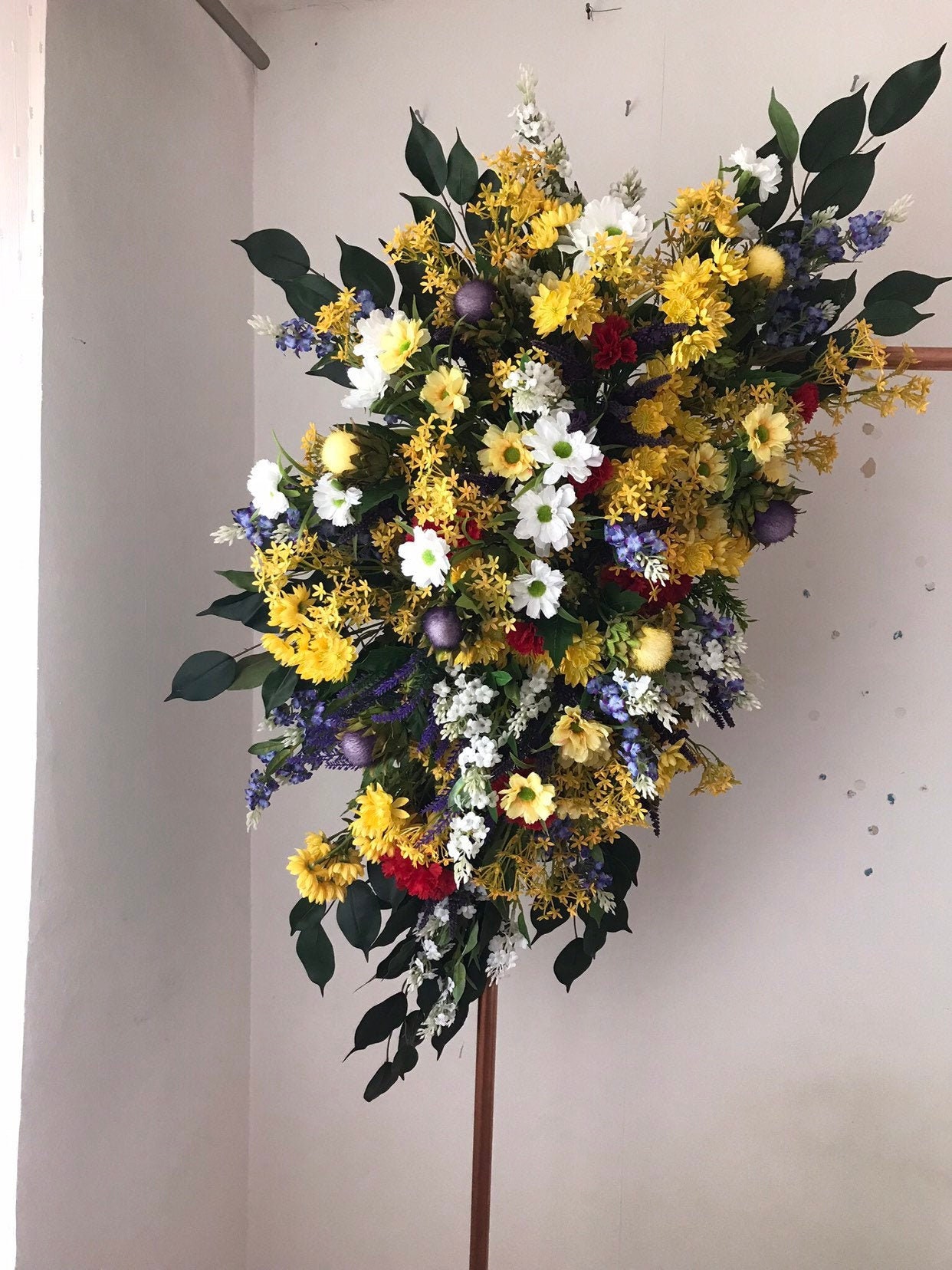 Wildflowers Wedding Flower Frame Swag, Yellow Artificial Flower Arrangement, Country Wedding