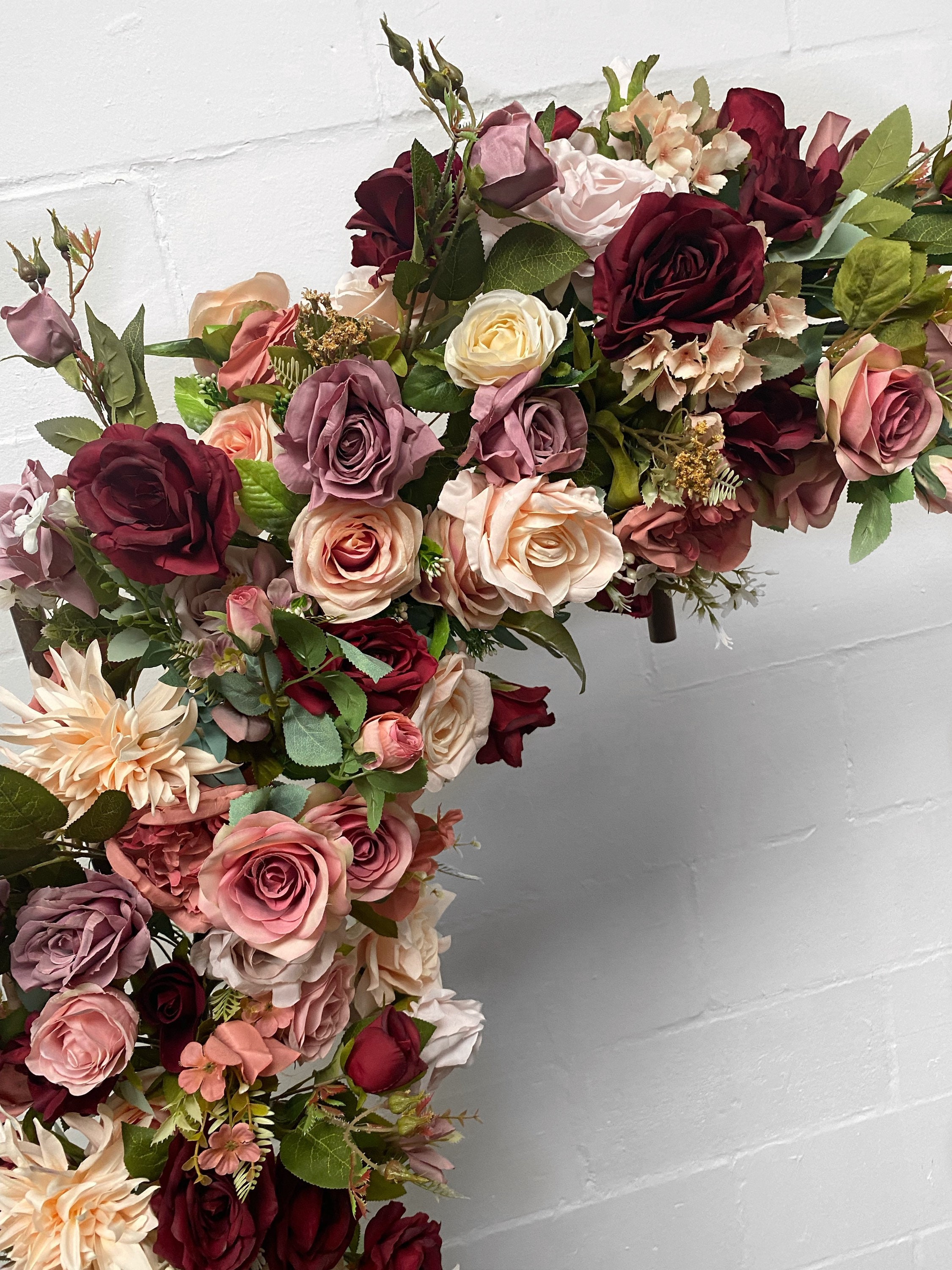 Burgundy Flower garland, Dark floral garland, Silk flower garland,  artificial flower garland, burgundy and dusty pink flower garland