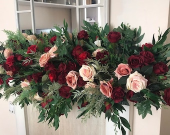 Burgundy Fall Flower Garland: Handmade Mantle Piece Decor