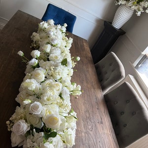 White Silk Flower Table Garland: Handmade Bridal Runner