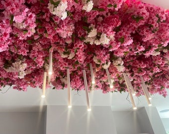 Pink Cherry blossom flower ceiling, Flower wall ceiling, pink cherry blossom flower wall, trailing flower wall, restaurant flower ceiling