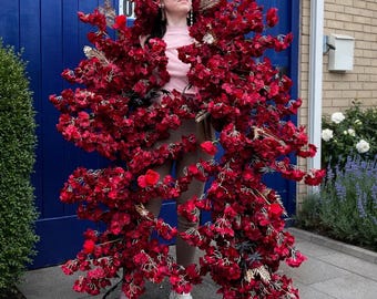Red Cherry Blossom Flower Garland: Shopfront Restaurant Decor