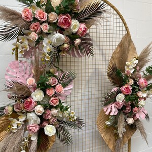 HOT PINK boho arch arrangement, pink boho flowers, pampas flower arrangement, pampas arch arrangement, boho flower swag, pink flower swag