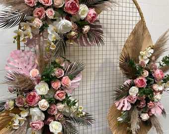 HOT PINK boho arch arrangement, pink boho flowers, pampas flower arrangement, pampas arch arrangement, boho flower swag, pink flower swag