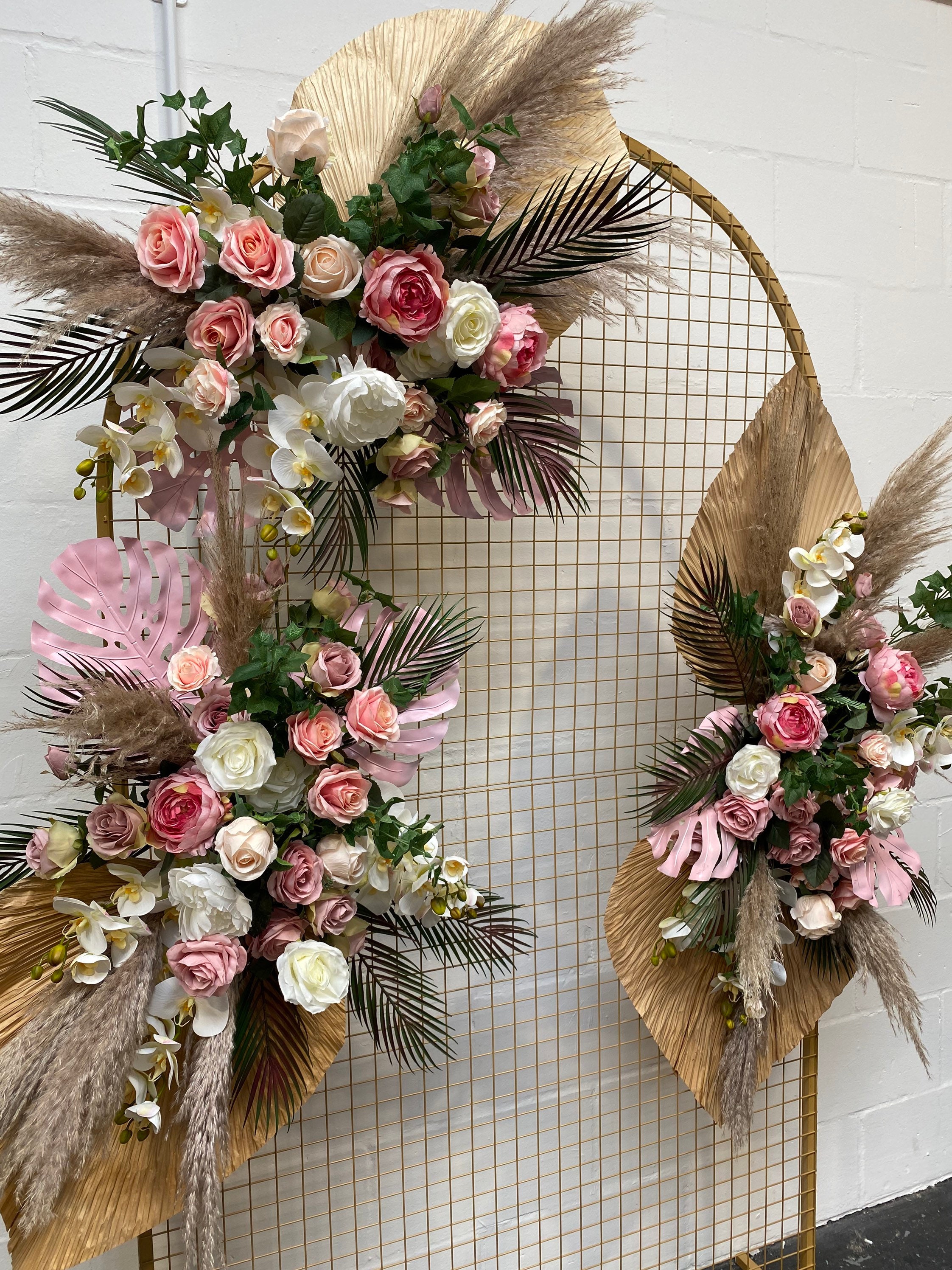 Hot Pink Boho Arch Arrangement, Pink Flowers, Pampas Flower Swag, Swag