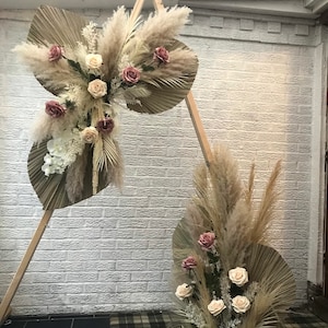 Set di disposizioni ad arco Boho, disposizione ad arco di Pampas, swag ad arco secco, disposizione del pavimento floreale, disposizione del pavimento di pampa, swag di palma gigante