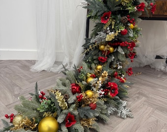 Red and Gold Flower garland, Red Christmas Garland, Gold Christmas garland, Doorway Flower Garland