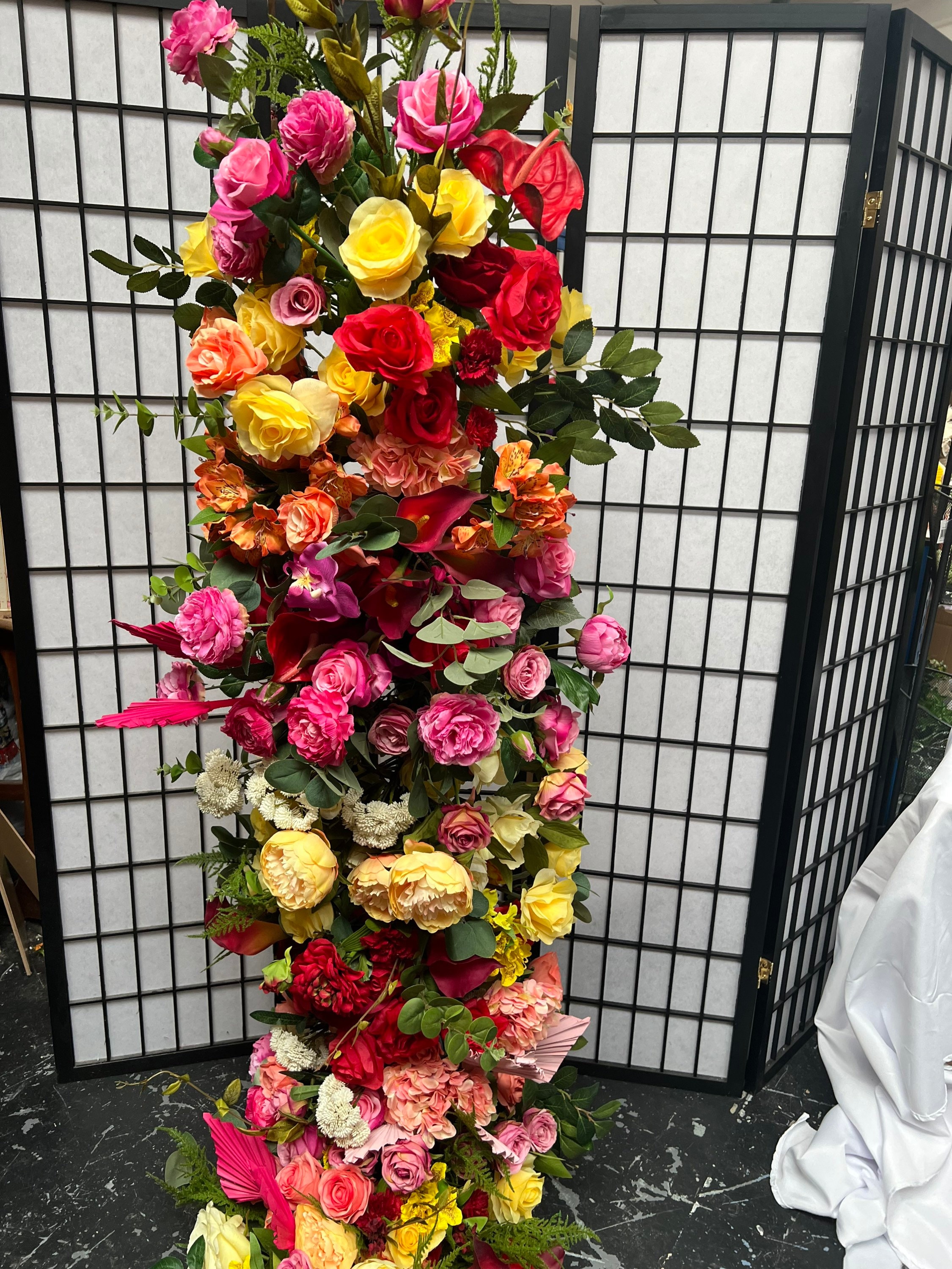 Vibrant Red & Yellow Flower Garland, Colourful Pink Artificial Silk Garland