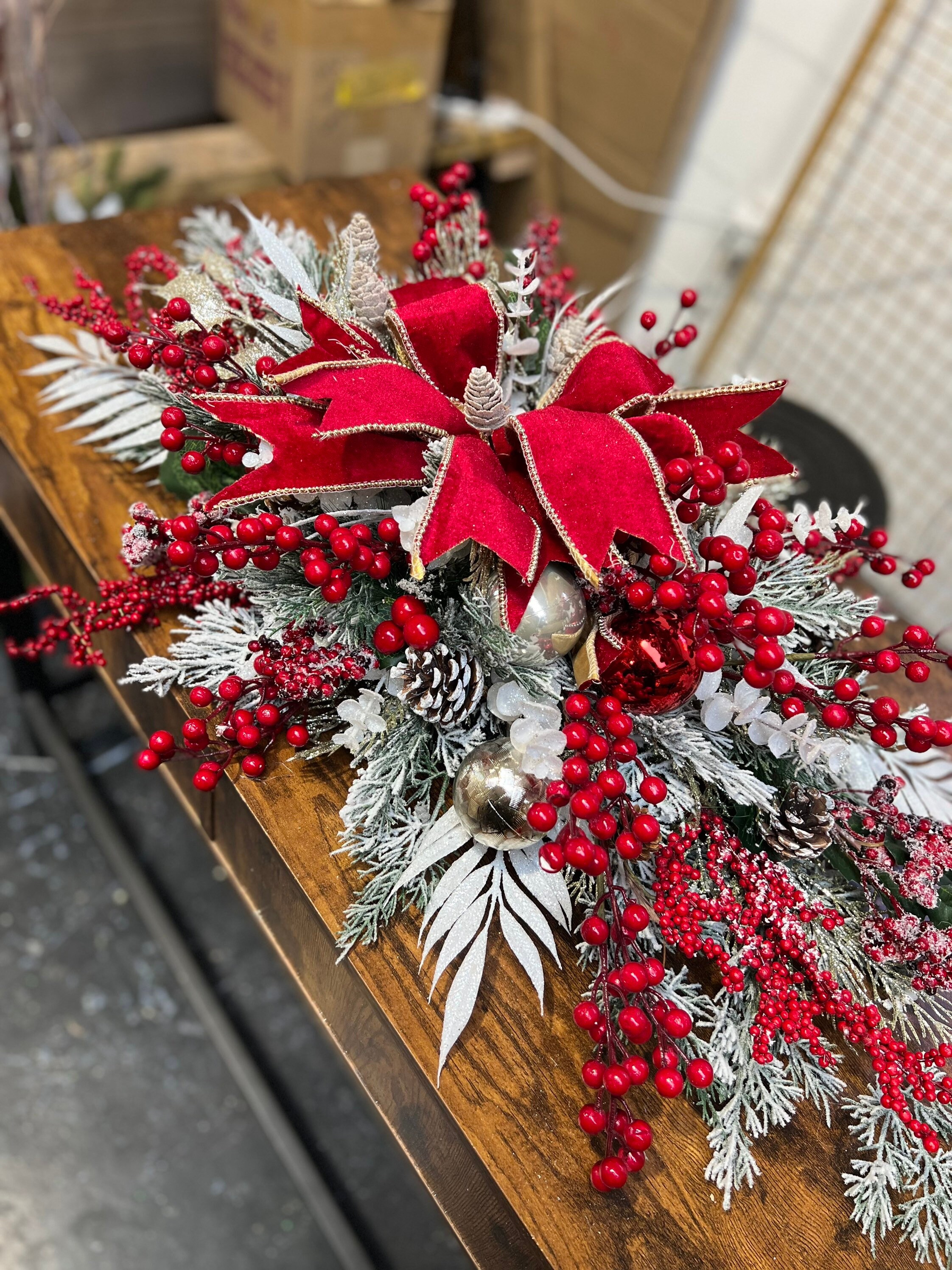 Red Christmas Centrepiece, Red Berry Christmas Centrepiece