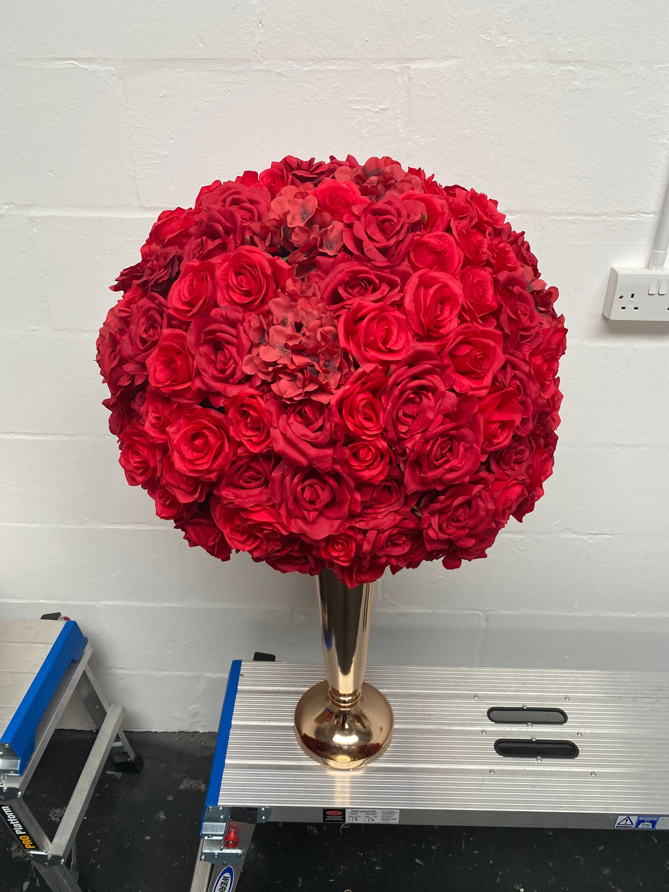 Glam Red Flower Centrepiece, Red Ball, Floral Wedding Table Flowers, Large Centrepiece