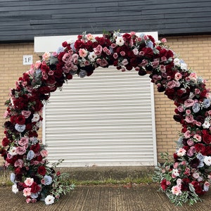 Burgundy Flower Arch: Red Rose & Hydrangea Wedding Decor