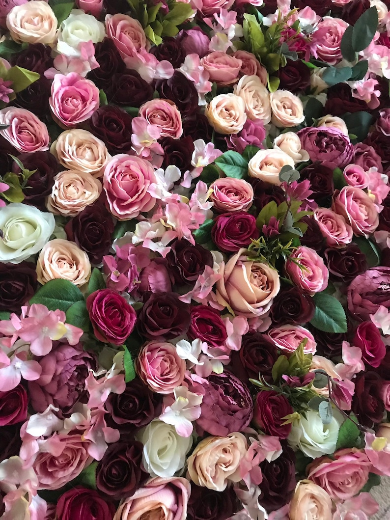 Burgundy Flower Wall Pink Floral Wall Flower Backdrop Etsy
