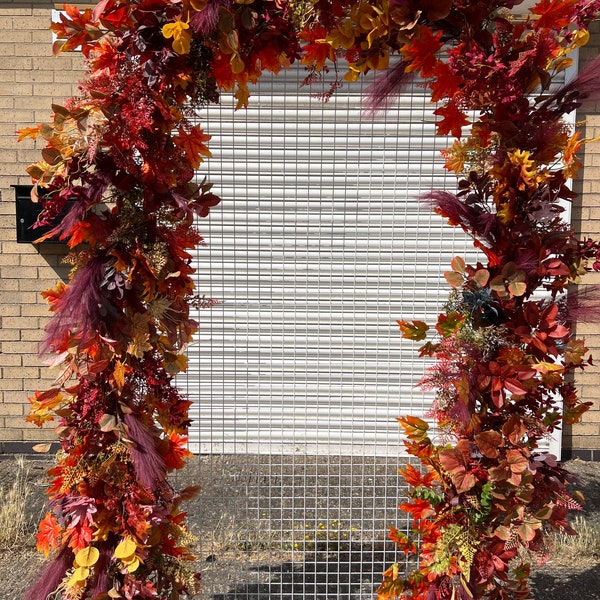 Fall Burgundy Flower Garland - Red Eucalyptus & Pampas Garland