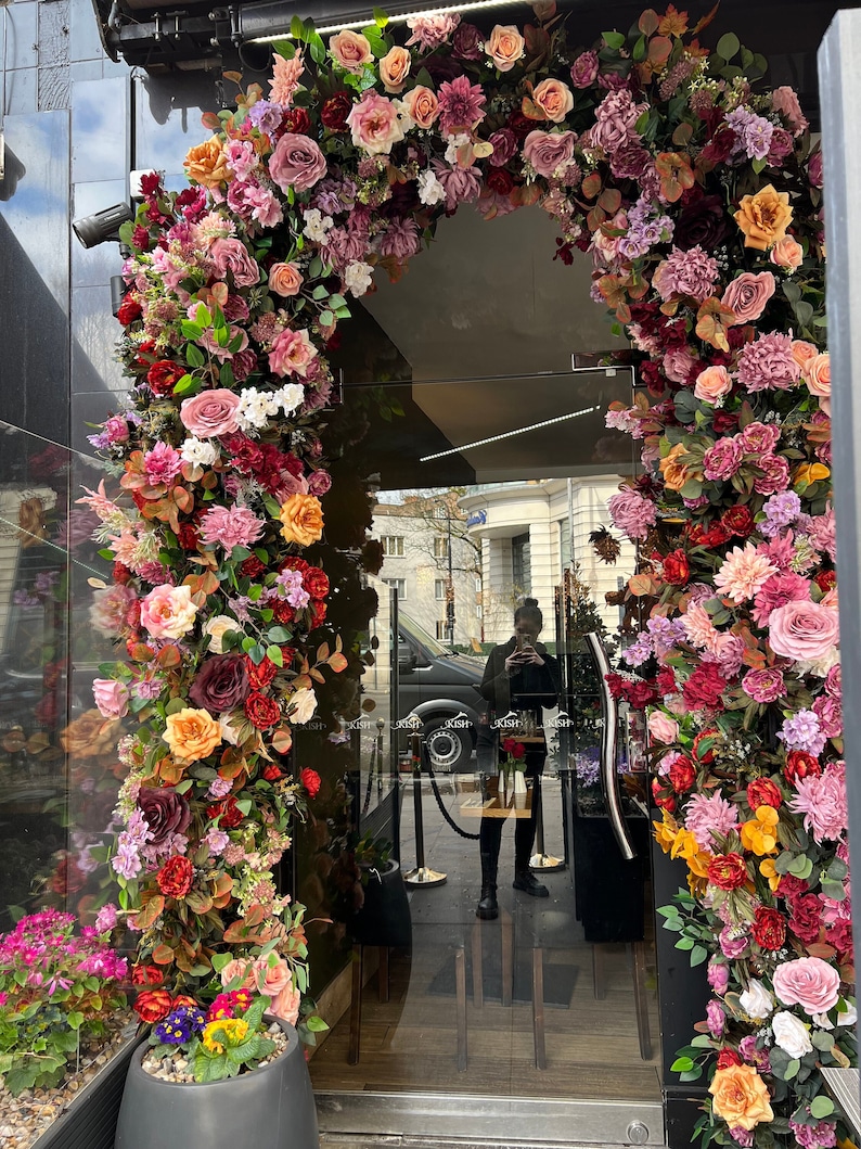 Doorway Flower Garland Decor, Pink & Burgundy Shop Front Flower Garland image 1