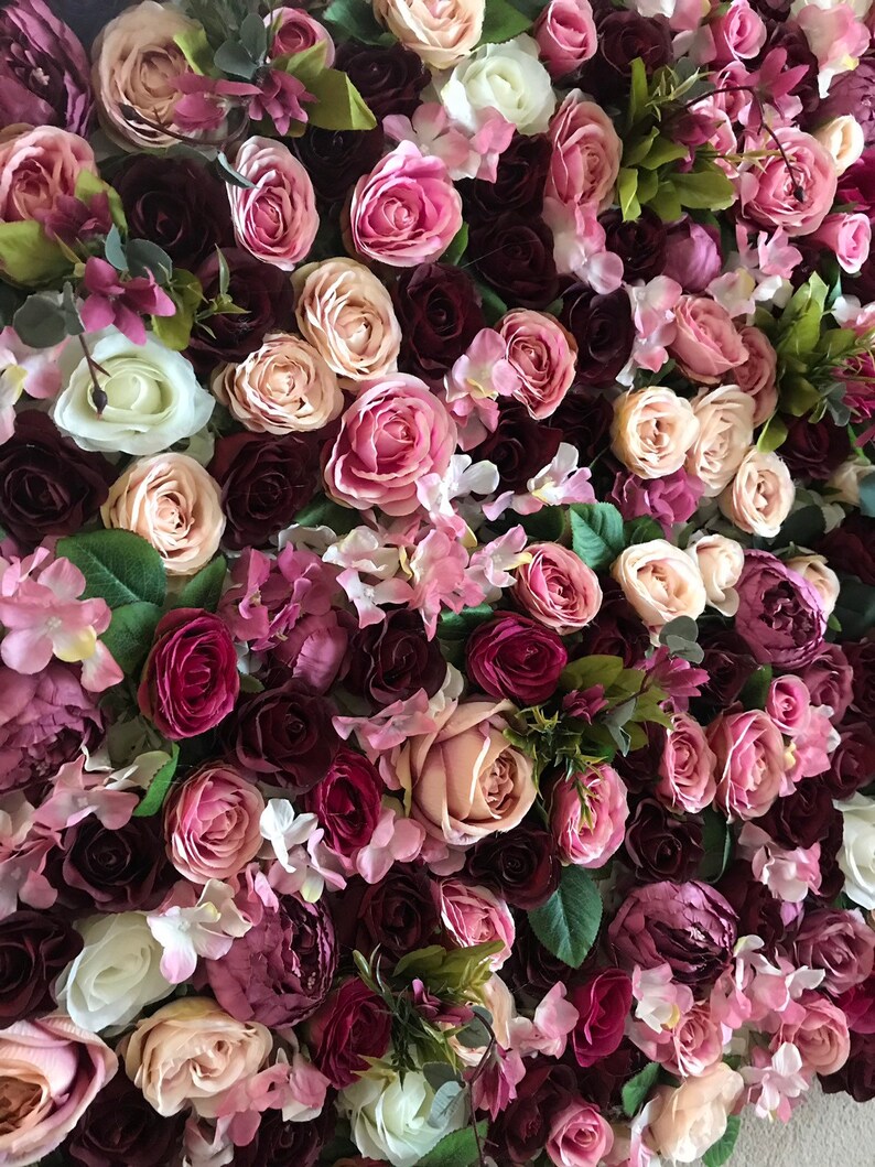 Burgundy Flower Wall Pink Floral Wall Flower Backdrop Etsy