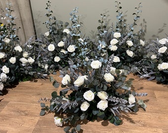 Silver Eucalyptus & Rose Flower Floor Aisle Arrangement - Wedding floor flower arch