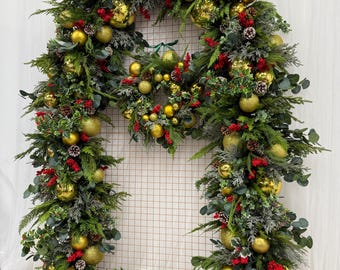 Traditional Gold & Red Christmas Doorway Garland, Christmas Restaurant Entrance Decoration