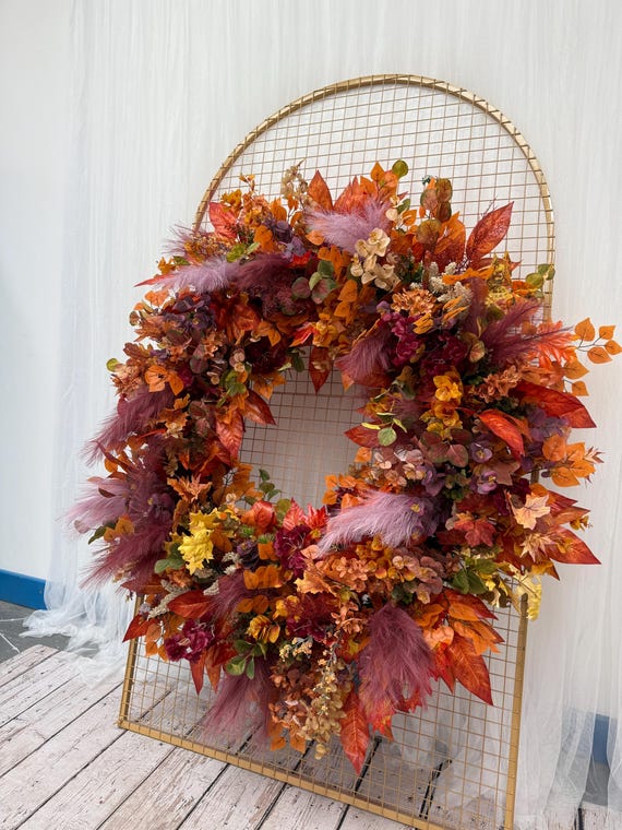 Couronne Porte D'Entrée Automne 61 Cm Rustique - Cosse De Maïs Dorée Et Blé, Décoration Thanksgiving Ferme