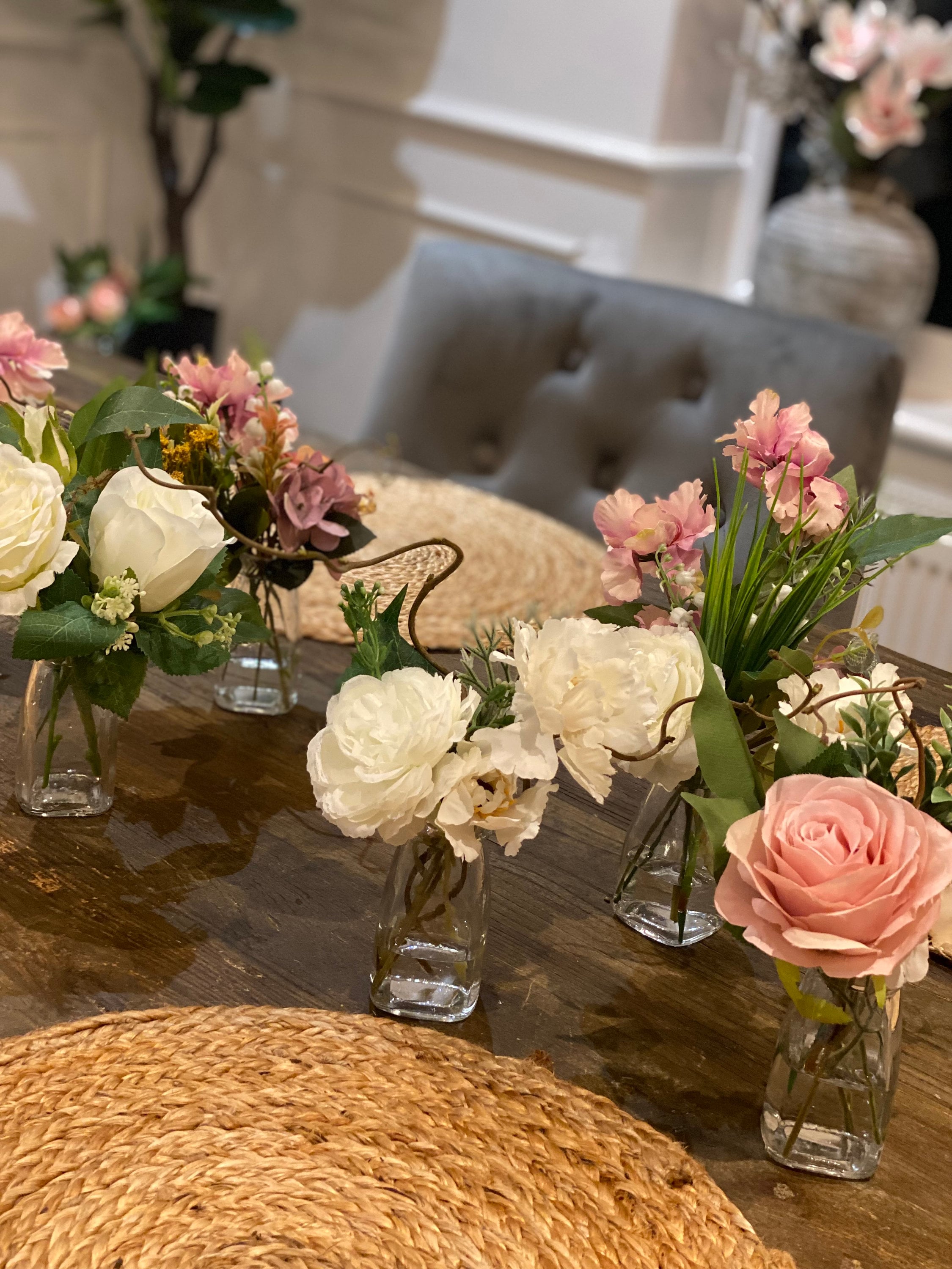 Set Of Small Flower Vases, Bud Vase, Spring Tablescape, Buds, Silk Vases