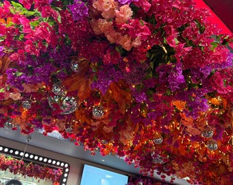 Hot Pink and Orange Bougainvillea Floral Ceiling Decor - Artificial Blossom Ceiling - NO lights and no baubles