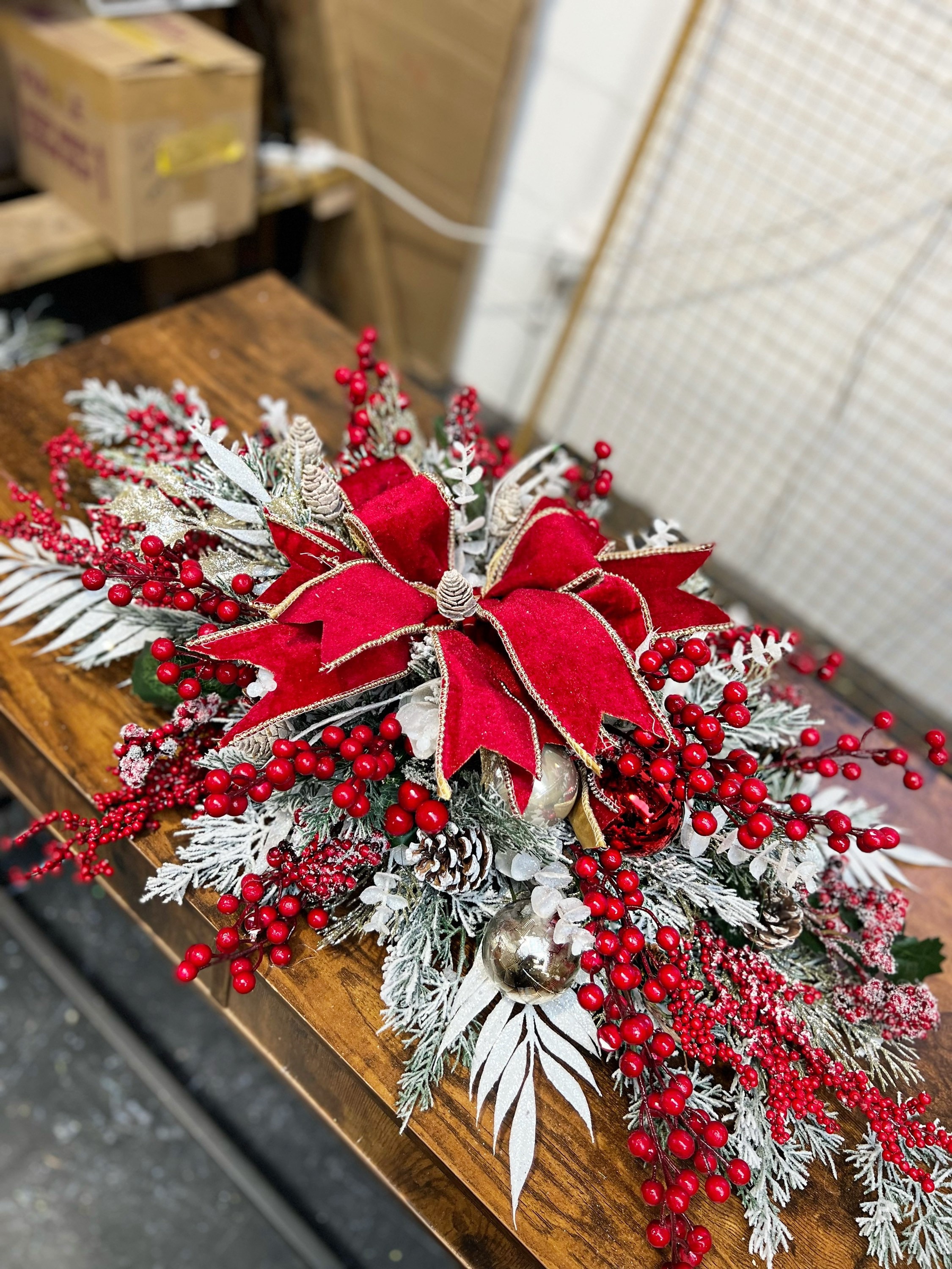 Red Christmas Centrepiece, Red Berry Christmas Centrepiece