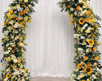 Sunflower & Rose Wedding Arch with Frame: Ceremony Flower Pillars