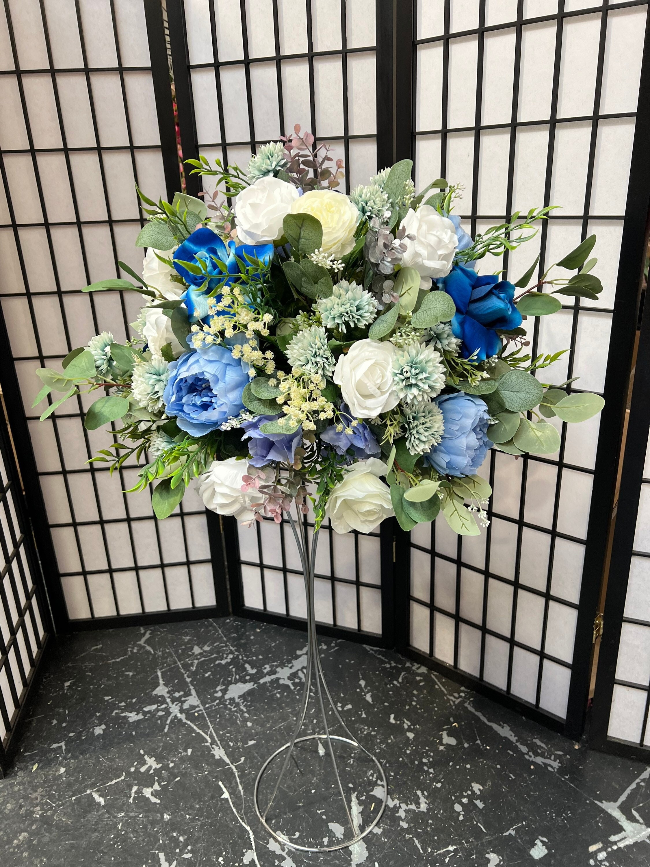 Blue Flower Centrepiece, Wedding Centrepiece, Navy Centrepieces, Table Centrepiece