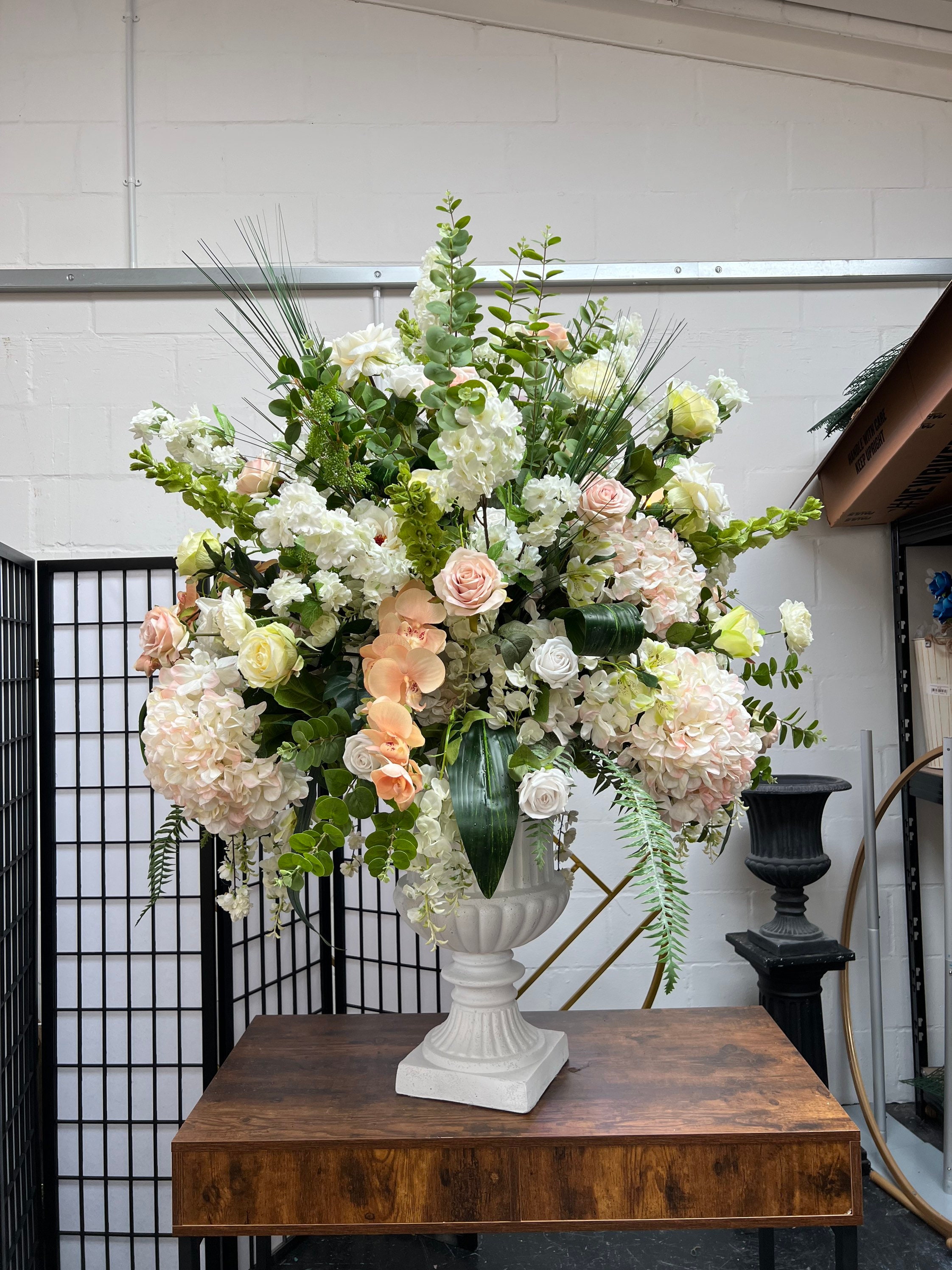 Luxe Large Flower Urn, Wedding Flower Urn, White Bridal Centrepiece, Centerpiece