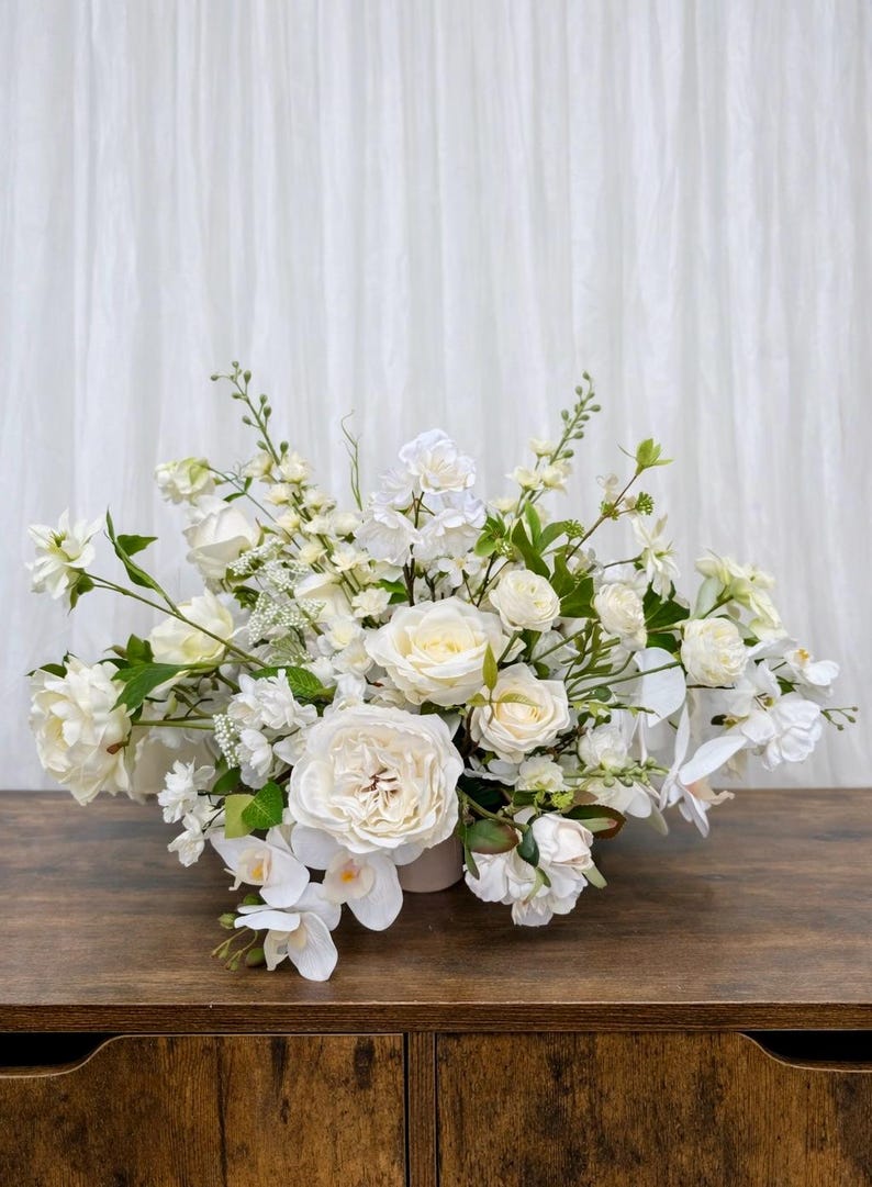 Modern White Ivory Low Profile Flower Centrepiece Wedding Table C modern-white-ivory-low-profile-flower-centrepiece-wedding-table-c
