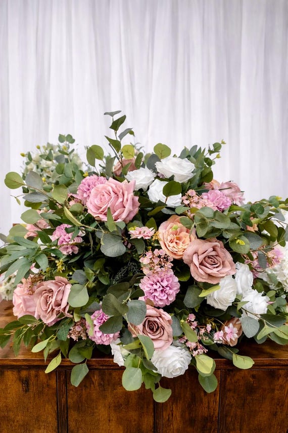 Vintage Rosa Hochzeit Blumen-Mittelstück, großes wildes Tischblumen-Dekor-Stück