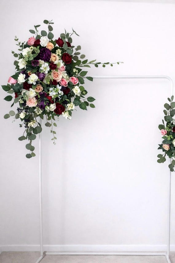 Burgundy Silk Flower Arch Swag: Wedding Arbor Decor