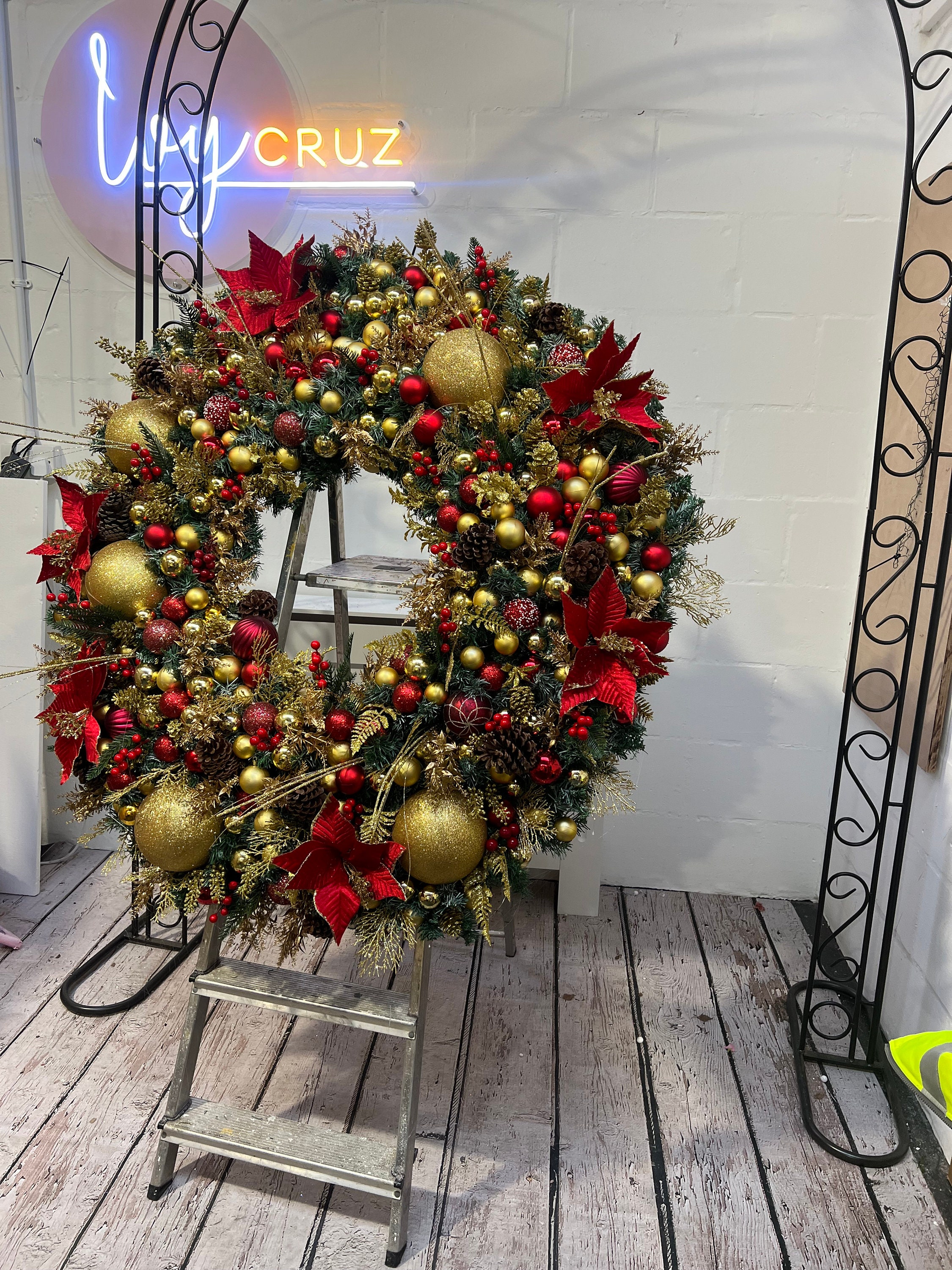 XL GIANT Christmas Wreath, Gold and Red Christmas Wreath, Large