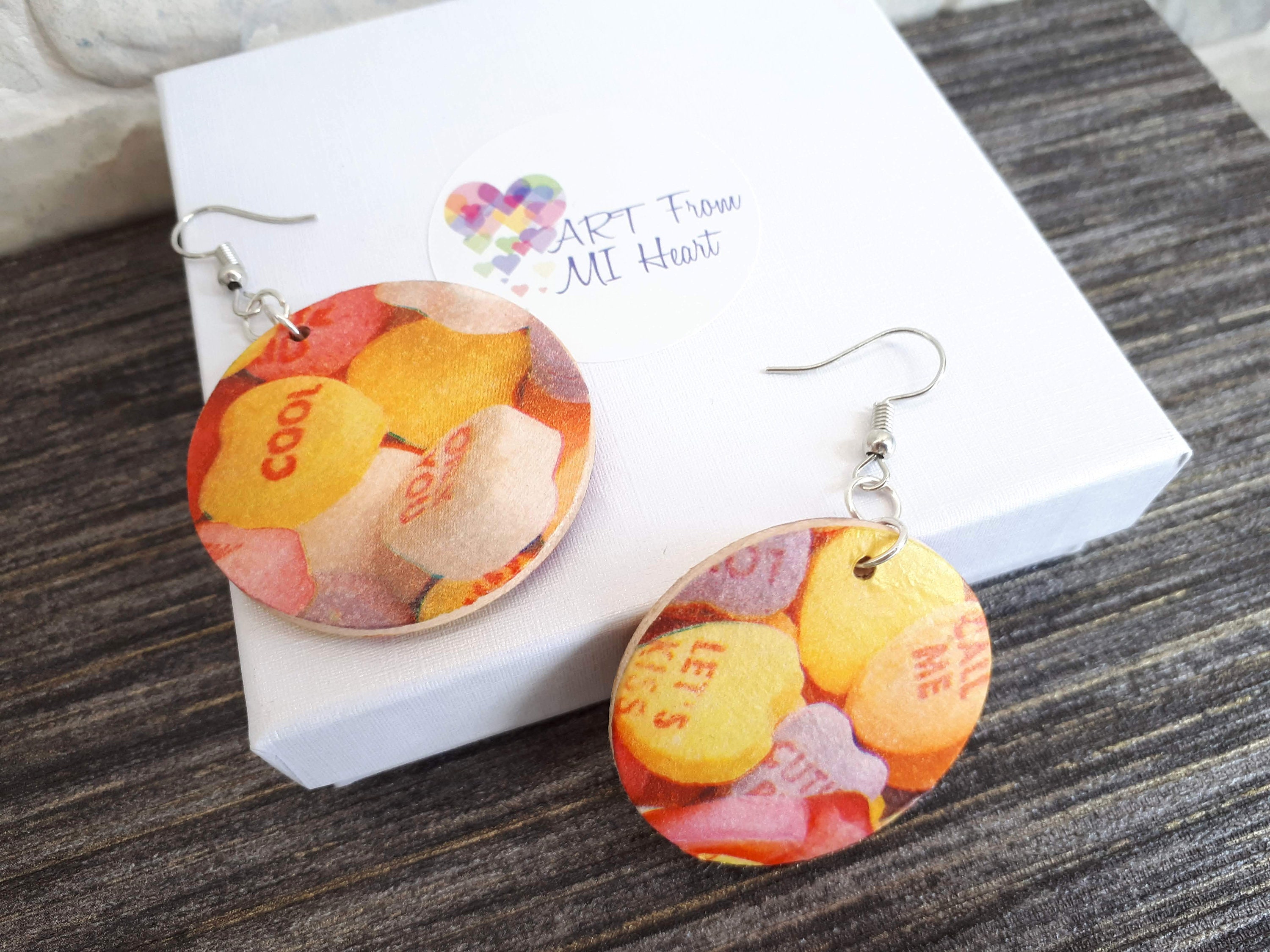 Candy Heart Earrings for Girls Sweethearts Candy Novelty Etsy Canada