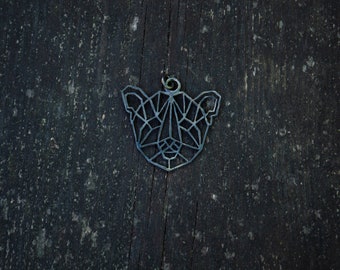 Handmade Silver Bear Pendant, Geometric Design