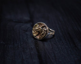 Brass & Sterling Silver Wolf Ring