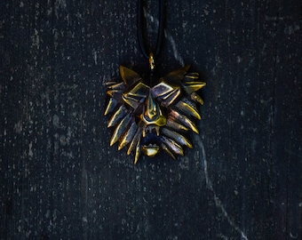 Brass Dog Pendant - Lost Wax Cast 'Mask of the Cat'