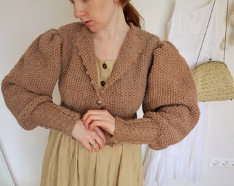 トップス 80s Mutton Sleeves Cardigan Cycling Sweater, Victorian Sweater, Gigot Sleeves, Victorian