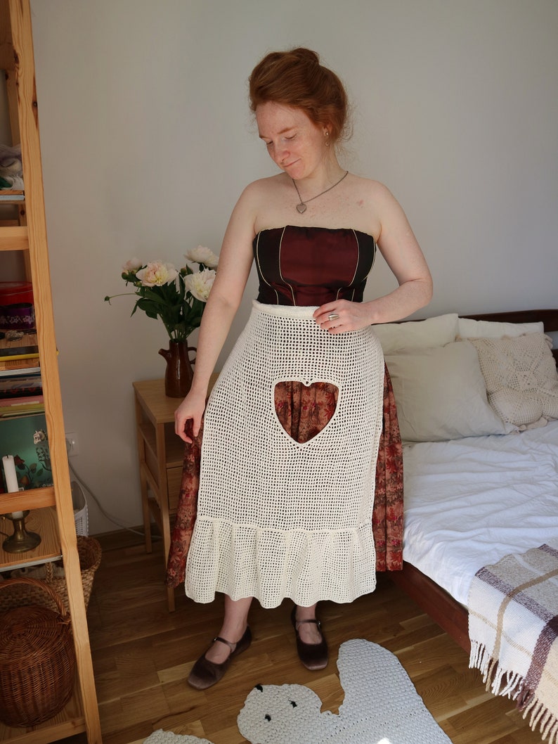 Apron, crochet apron, cottagecore apron, knitted apron, cotton apron, white apron, lace apron image 1