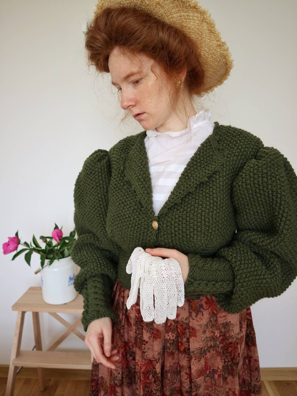 トップス 80s Mutton Sleeves Cardigan Cycling Sweater, Victorian Sweater, Gigot Sleeves, Victorian
