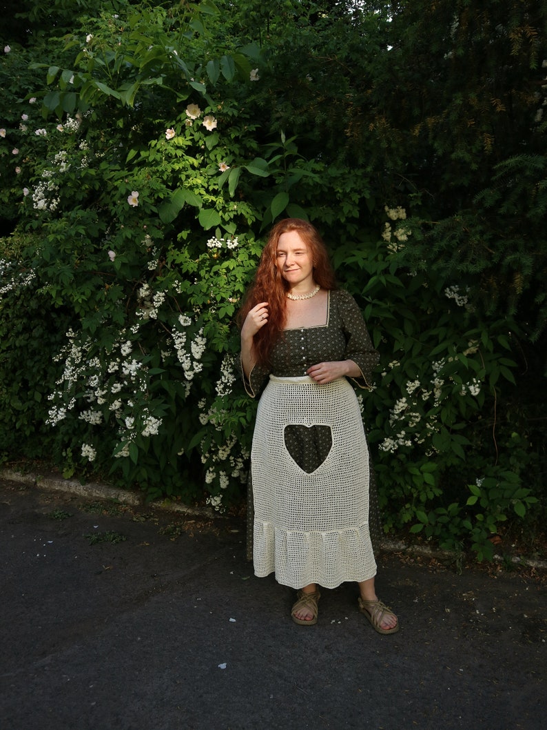 Apron, crochet apron, cottagecore apron, knitted apron, cotton apron, white apron, lace apron image 2