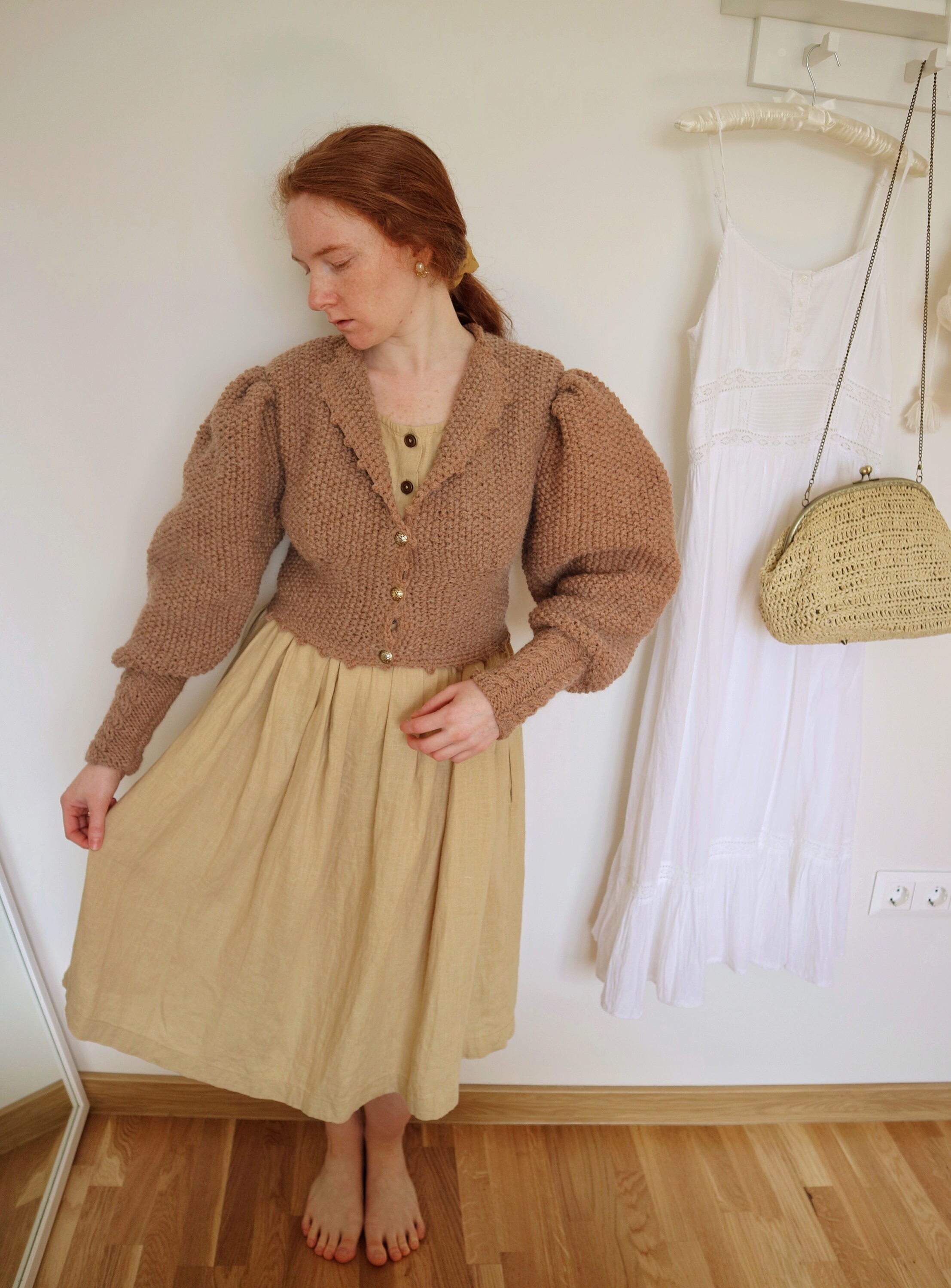 トップス 80s Mutton Sleeves Cardigan Cycling Sweater, Victorian Sweater, Gigot Sleeves, Victorian