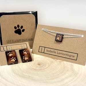 Ensemble Cadeau, Carte, Collier et Boucles d'Oreilles en Bois Récupéré -Patte