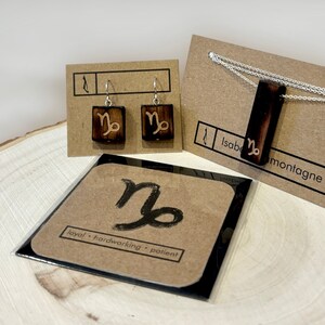 Gift Set, Card, Reclaimed Wood Necklace and Earring -Capricorn