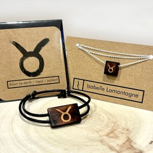 Gift Set, Card, Reclaimed Wood Necklace and Bracelet -Taurus